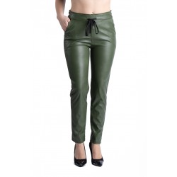 Pantaloni Piele Ecologica Tip Boyfriend Kaki Tessa Marime Mare